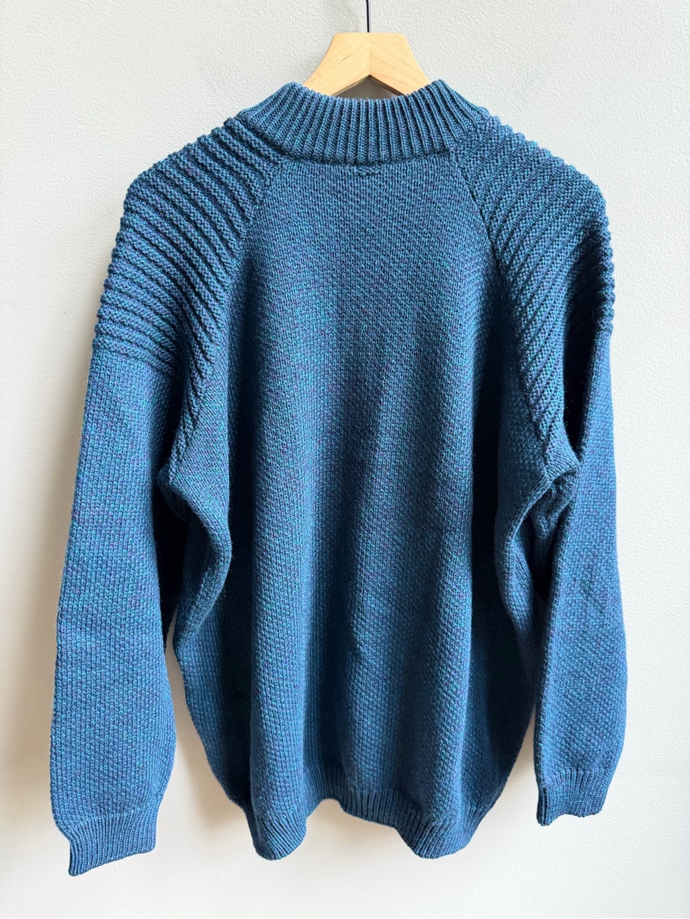 Aran Sweater Market 100% Merino Wool Zip Up Sweater Teal Blue Size XL - Picture 6 of 9